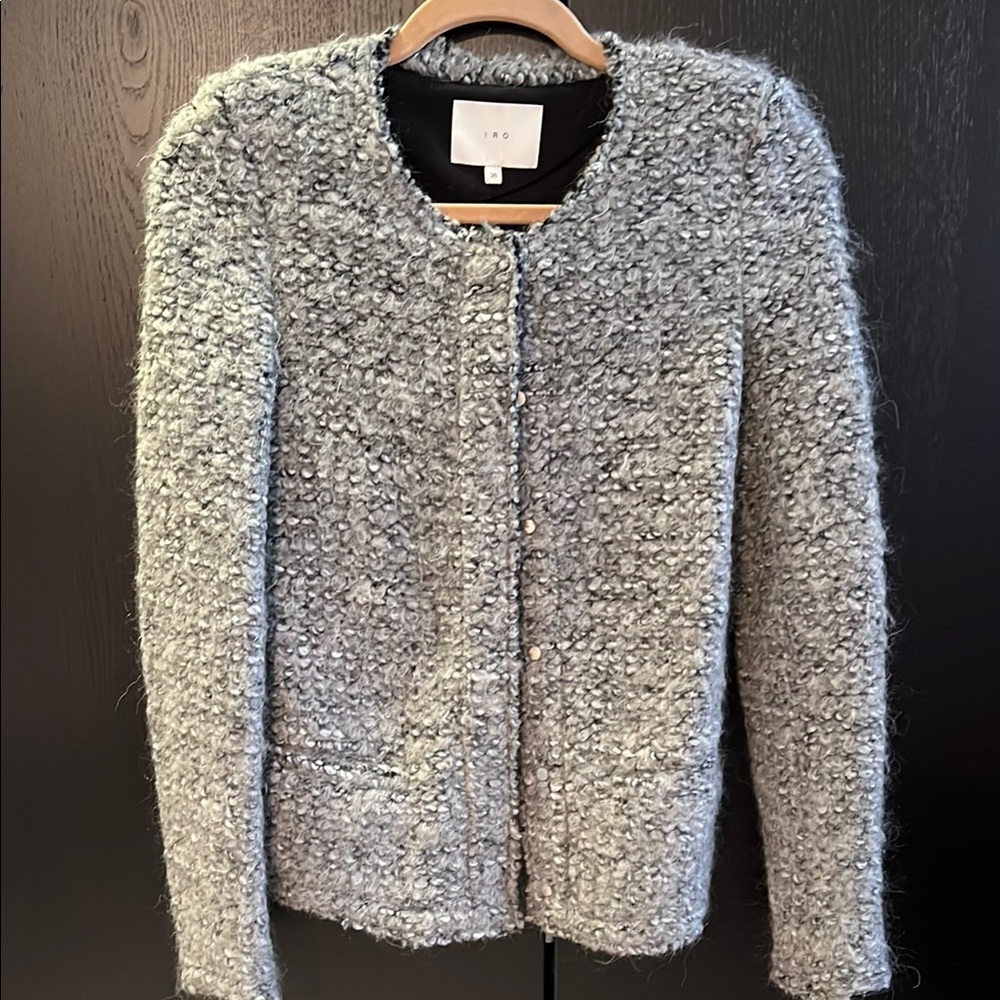 IRO BILLA Gray Boucle Front Snap Jacket Size 36